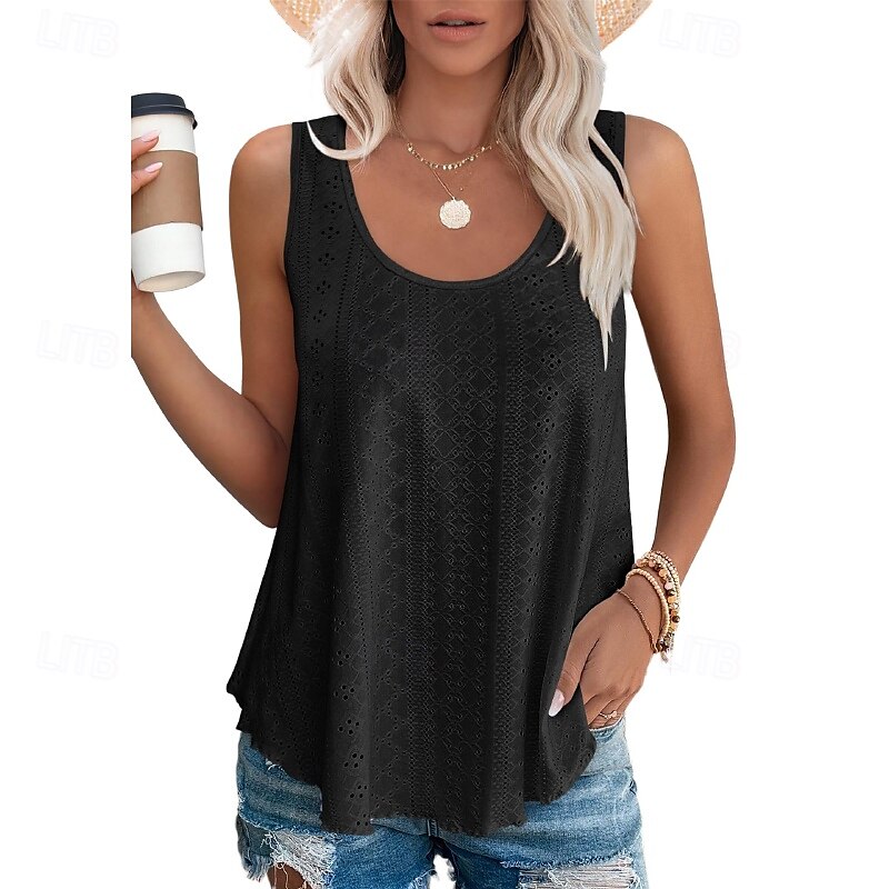 Per donna Camicie di cotone e lino Blusa Semplice Moderno Casual Senza Maniche Girocollo Top Regolari Quotidiano Uscire Asimmetrico Nero Bianco Rosa Estate del 2025 a $20.99 –P10