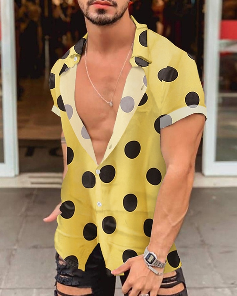 Men's Shirt Summer Shirt Casual Shirt Beach Shirt Button Up Shirt Black White Yellow Short Sleeve Polka Dot Lapel Vacation Hawaiian Clothing Apparel Polyester Fashion Casual Comfortable 2026 - $23.99 –P6