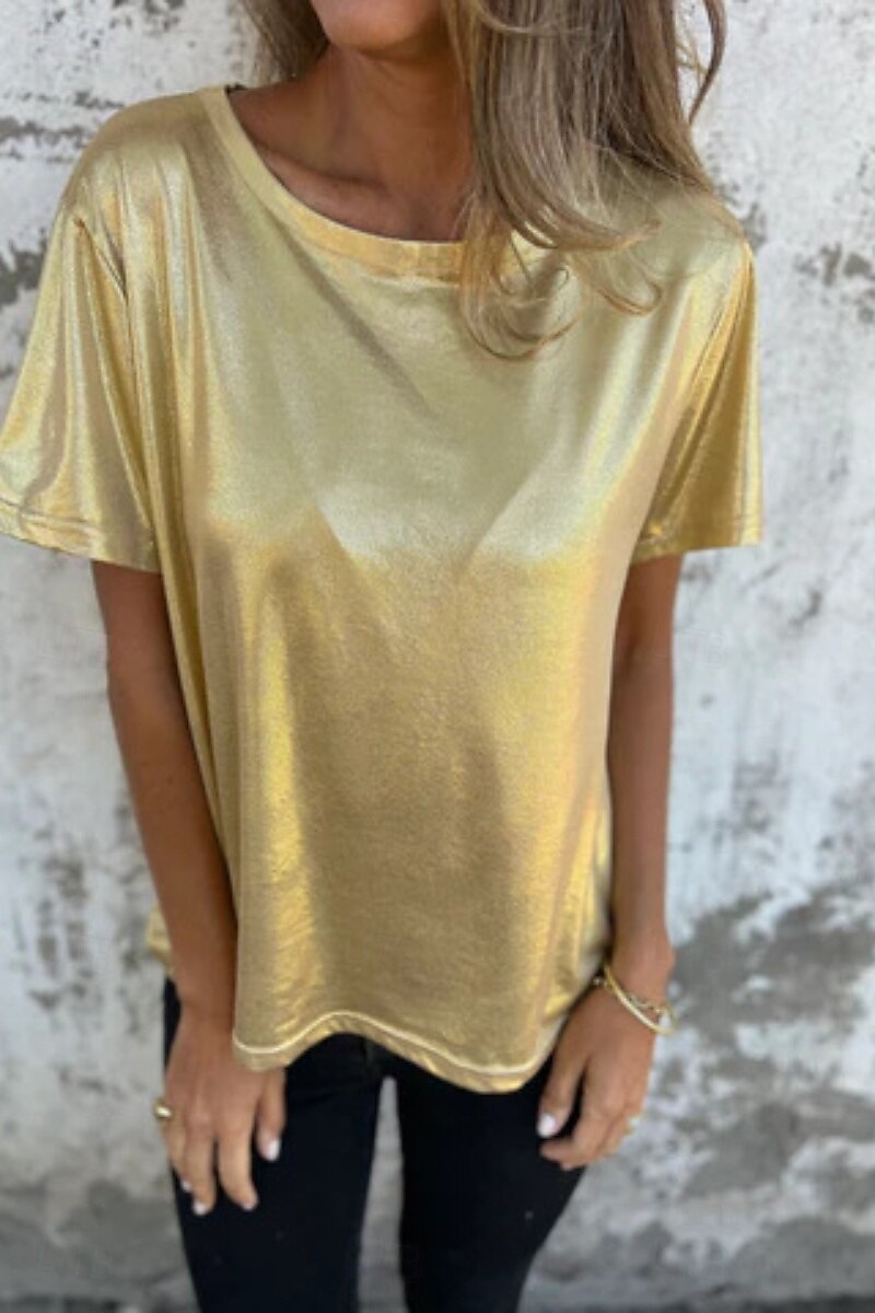 Dame Bluse عادي Moderne Kortermet Crew-hals Vanlige topper Ferie Ut på byen Svart Hvit Navyblå Lilla Gull Sommer 2025 - $18.99 –P10