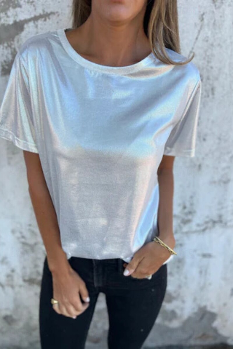 Dame Bluse عادي Moderne Kortermet Crew-hals Vanlige topper Ferie Ut på byen Svart Hvit Navyblå Lilla Gull Sommer 2025 - $18.99 –P2