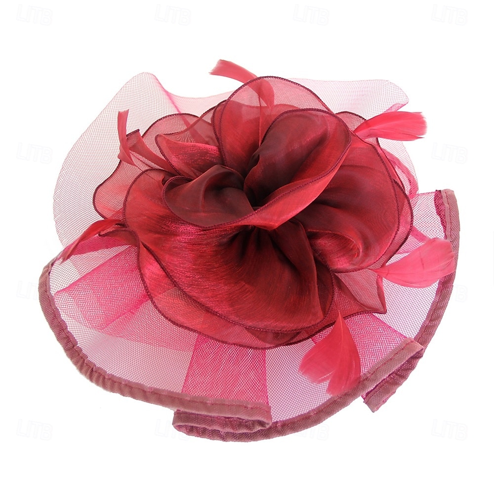 Hodeplagg Fjær Organza Fedora Hatt Bryllup Kveld Fest Te Fest Hesteløp Cocktail Vintage Sjarmerende Med Fjær Blomster Hodepryd Hodebekledning 2026 - $17.49 –P11