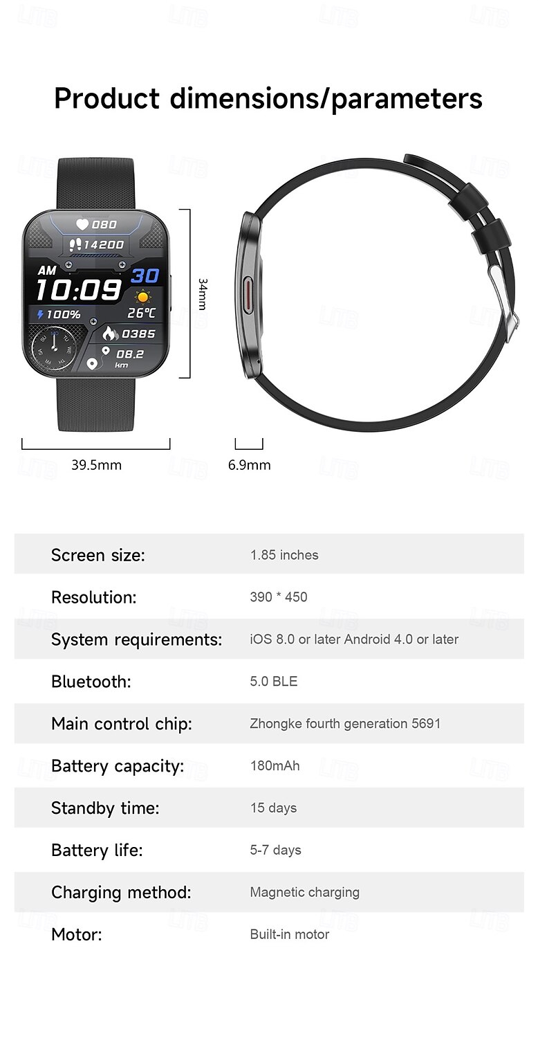 696 U17 Smart Watch 1.85" Fitness Watch Bluetooth Pedometer Call Sleep Reminder IPX0 Waterproof Compatible with iOS Android 40mm Case 2025 - $56.99 –P16