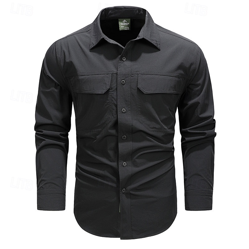 Per uomo Camicia Camicia Estiva Camicia casual Camicia con Bottoni Camicia cargo Nero Verde Kaki Blu scuro Manica Lunga Semplice Colletto a Camicia Vacanza Camicia hawaiana Tasca Abbigliamento 100 del 2025 a $43.99 –P4