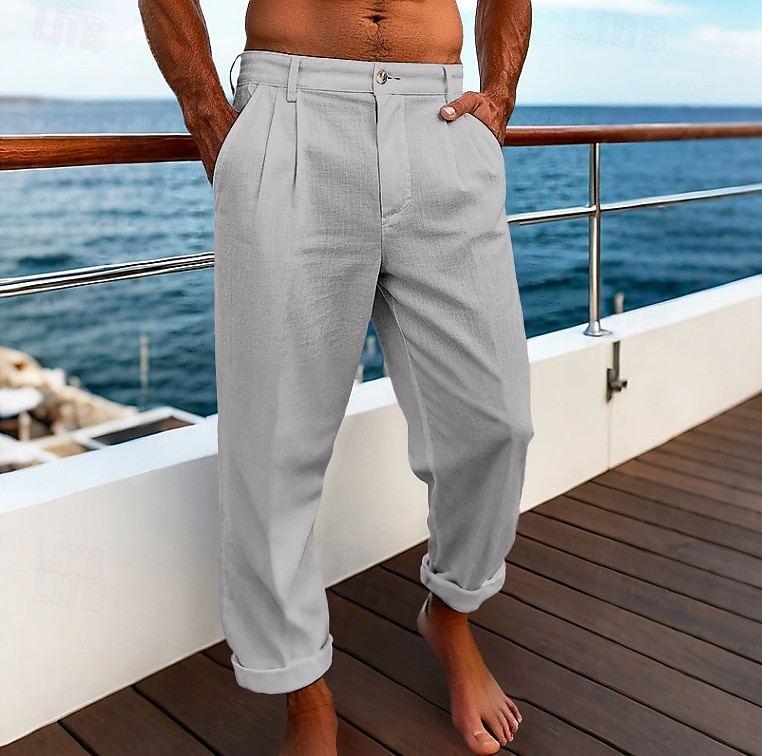 Per uomo Pantaloni di Lino Pantaloni Pantaloni Eleganti Pantaloni Estivi Pantaloni Larghi Tasca Frontale Gamba Dritta Semplice Comodità Traspirante Lunghezza intera Affari Quotidiano Ferie Vacanza del 2026 a $29.99 –P9