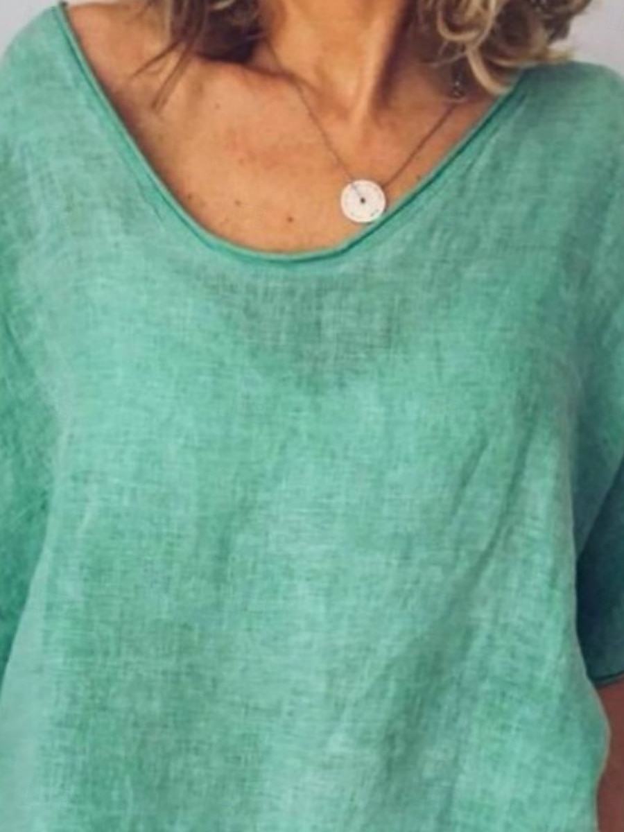 Damen Bluse Einfarbig Basic Lässig Halbarm V Ausschnitt Normale Oberteile Täglich Weiß Gelb Hellgrün Armeegrün Sommer 2025 - $13.99 –P3