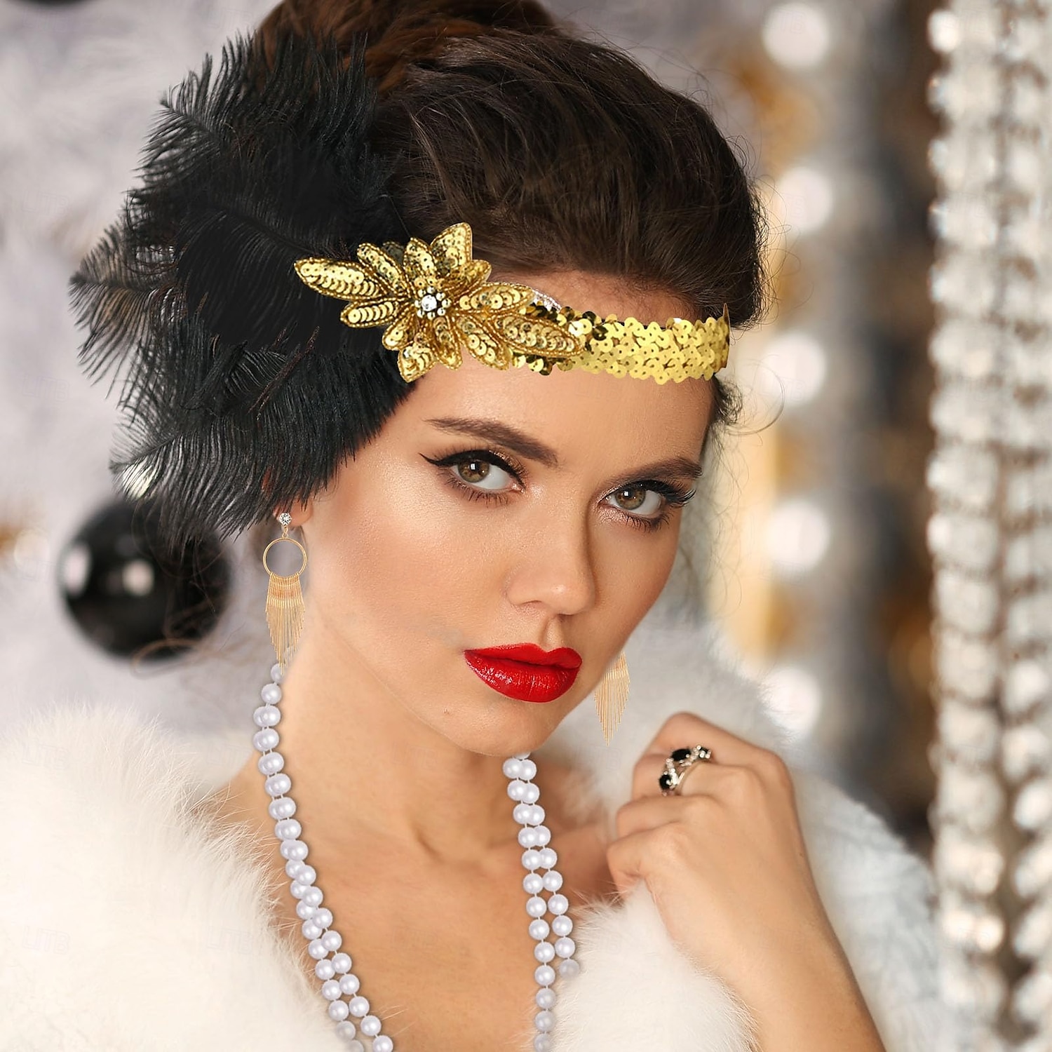 1920-as évek A nagy Gatsby Flapper fejpánt Gyöngyös karkötő Fülbevaló A nagy Gatsby Toll Retro Csillogó glitter Női Farsang Valentin nap Álarcos mulatság Party estélyi viselet Álarcos mulatság 2025 - $23.99 –P3