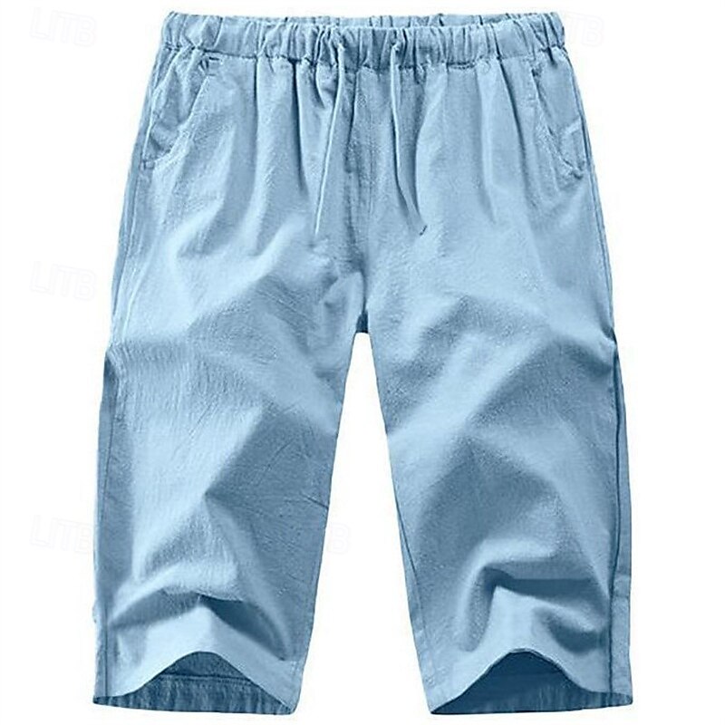 Homens Calças Capri Shorts de linho Shorts de verão Shorts de praia Bolsos Com Cordão Cintura elástica Tecido Conforto Respirável Comprimento da panturrilha Férias Feriado Praia Havaiana Boho Preto de 2025 por $16.49 –P1