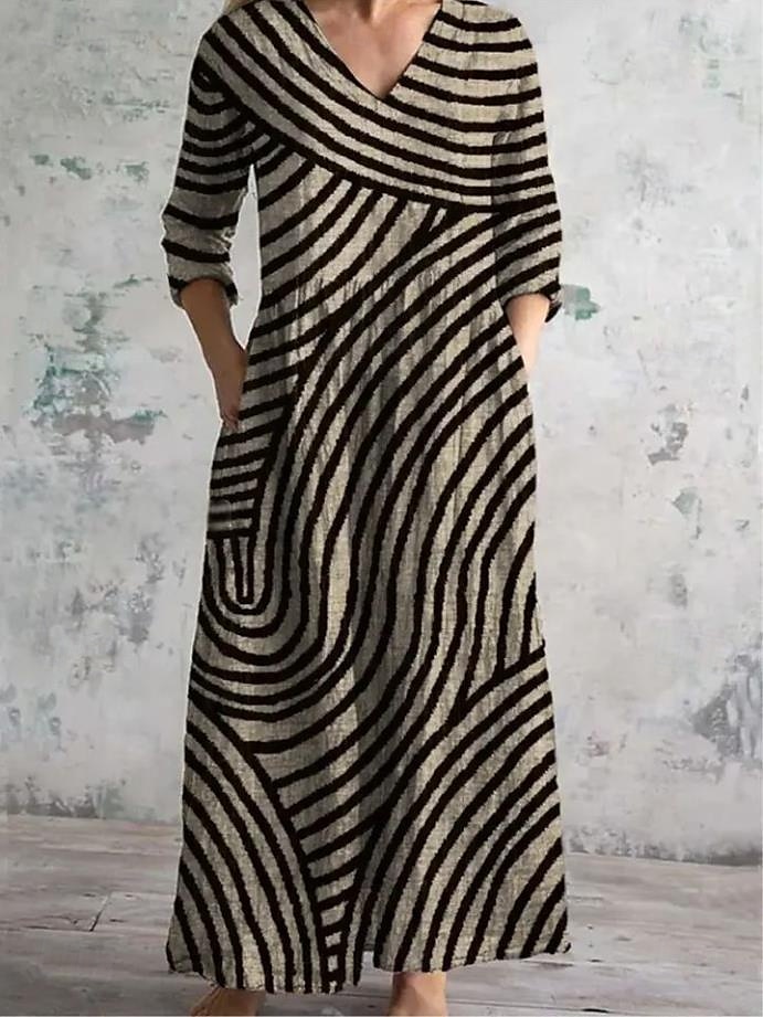 Per donna Abito Midi Vestito Estivo Abito Pieghettato Vacanza Casual Boho Uscire Spiaggia Abito Estivo Floreale Grafico Manica 3/4 Scollo a V Marrone Scuro Blu Verde Estate Primavera del 2025 a $35.99 –P1