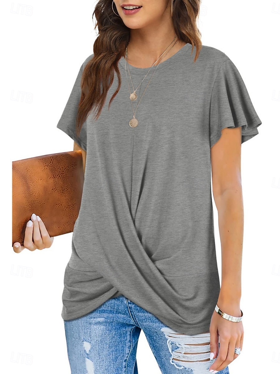 T-shirt femme de couleur unie Uni Classique Moderne Décontracté Manches courtes Col rond Hauts réguliers Quotidien Week-end Noir Blanc Vert clair Rose Bleu Été de 2025 ? $15.99 –P14