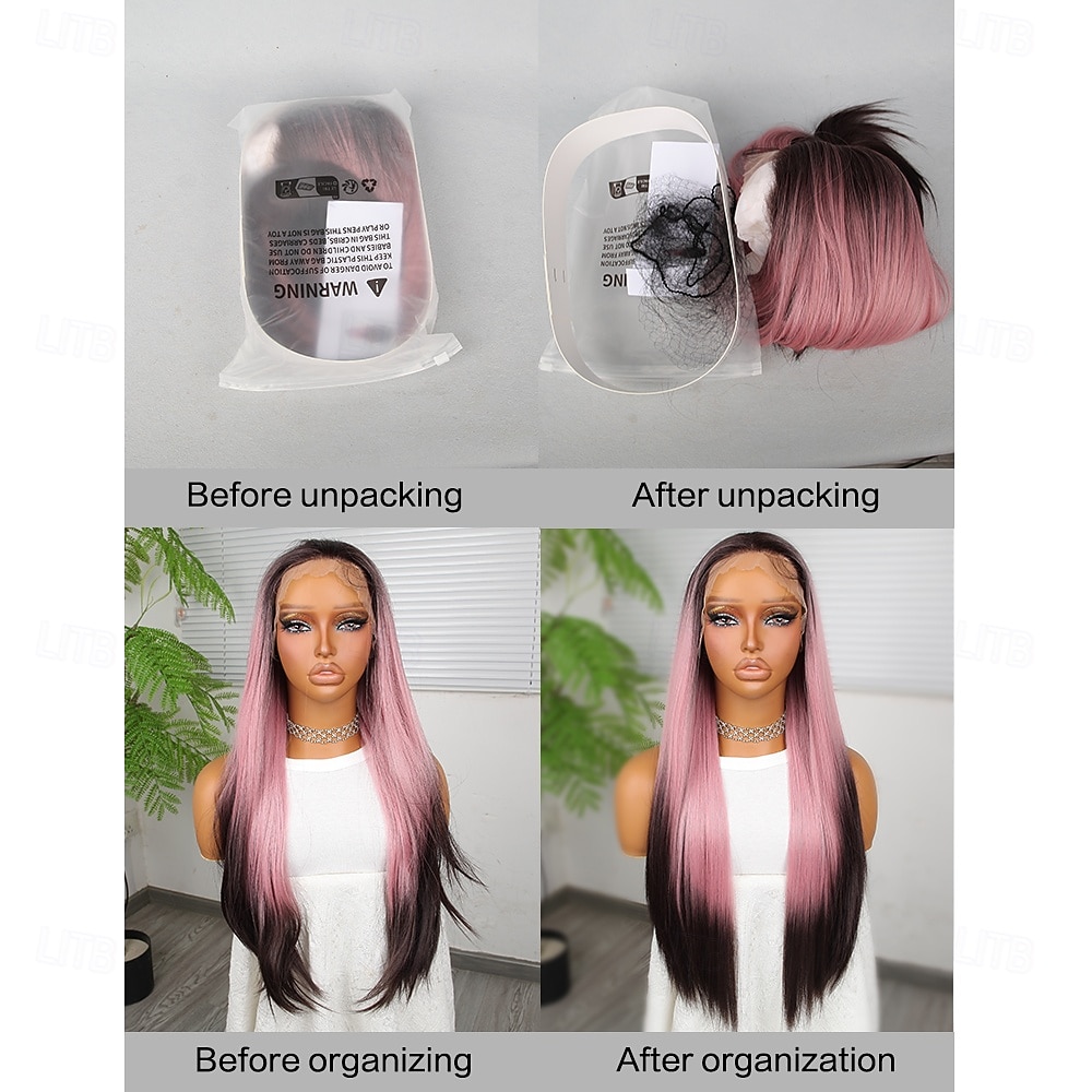 Pink Middle Part Synthetic Lace Wig Straight Style 26 inch Pink Middle Part 13x4 Lace ...