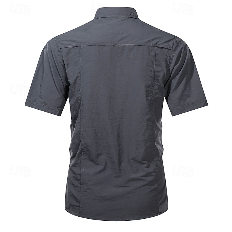 Voor heren Overhemd Zomer overhemd Normaal shirt Overhemd met knopen Cargoshirt Zwart khaki Donker Grijs Leger Groen Korte mouw Effen Overhemdkraag Vakantie Hawaii Zak Kleding 100% katoen Modieus 2025 - $25.99 –P2
