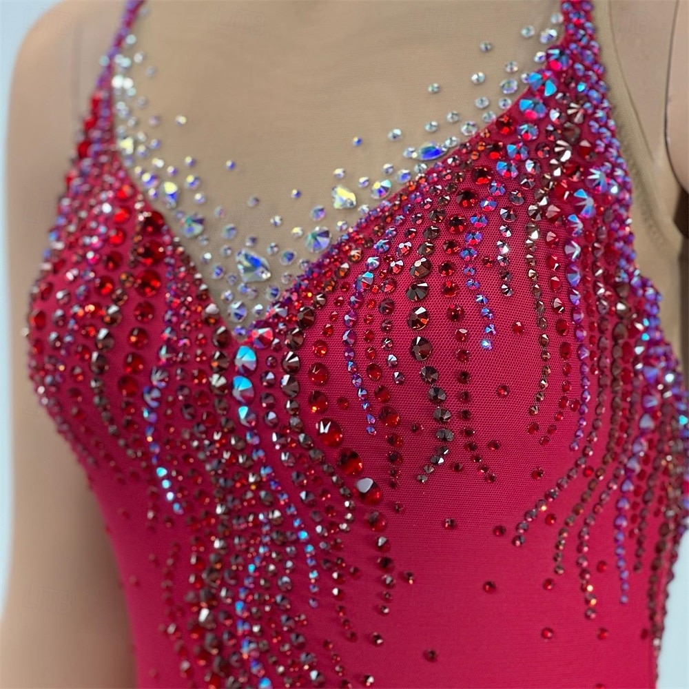 Taitoluistelupuku Naisten Tyttöjen Luistimet Hameet Punainen Tilkkutäkki Epäsymmetrinen helma Silmukka Erittäin elastinen Kouluts Kilpailu Luisteluasu Klassinen Kristalli / Strassi Hihaton Luistelu 2026 - $250.29 –P3