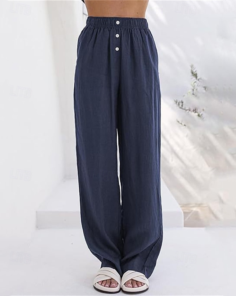 Per donna Pantaloni in cotone e lino Pantaloni Palazzo Moda Streetwear Comfort Lunghezza intera Misura del girovita medio Semplice Tasca Elastico in vita Comodo All'aperto Confortevole Streetwear del 2025 a $27.99 –P17