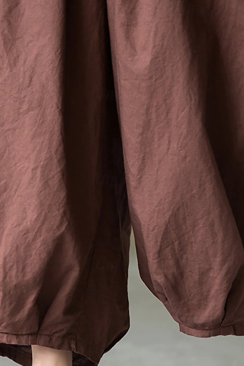 Per donna Pantaloni in cotone e lino Culotte Moda Streetwear Lunghezza intera Naturale Semplice Tasca Elastico in vita Comodo All'aperto Confortevole Vacanza Weekend Marrone rossastro Nero Verde del 2025 a $32.99 –P6