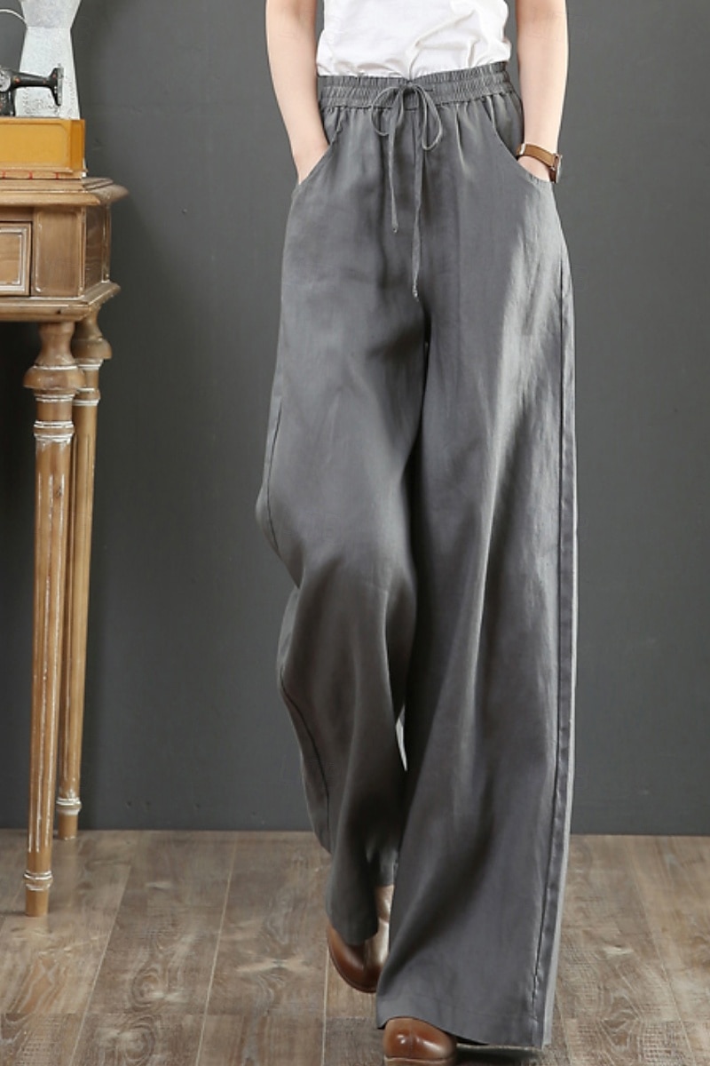 Women's Cotton Linen Shorts Linen-Inspired Pants Cotton Linen Pants Fashion Streetwear Full Length Natural Plain Pocket Elastic Drawstring Design Comfy Comfortable Street Going out Apricot Jacinth 2025 - $15.99 –P6
