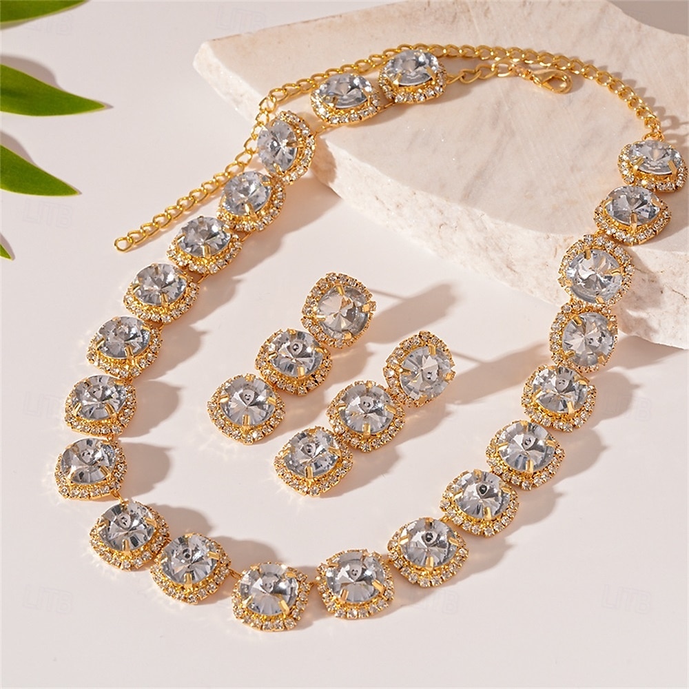 Set di Gioielli Completo Due Pezzi Argento Zirconia Cubica Cromo 1 Collana Orecchini Moda Femminile Elegante Vintage Carino Stile Vintage Classico Set di Gioielli Geometrici per Matrimonio Fête del 2026 a $27.99 –P11