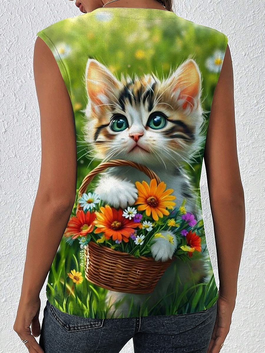 Dame Skjorte Bluse Blad Katt Stilfull Fritid Ermeløs Med stropper Vanlige topper Daglig Trykt mønster Gul Lysebrun Blå Grønn Sommer Vår 2025 - $17.99 –P5