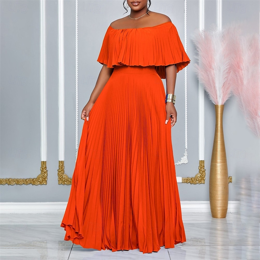 Robe A-Line robes de quinceanera élégante robe mariage invitée de mariage longueur sol manches courtes épaules dénudées polyester sans dos avec plis de 2025 ? $89.99 –P10