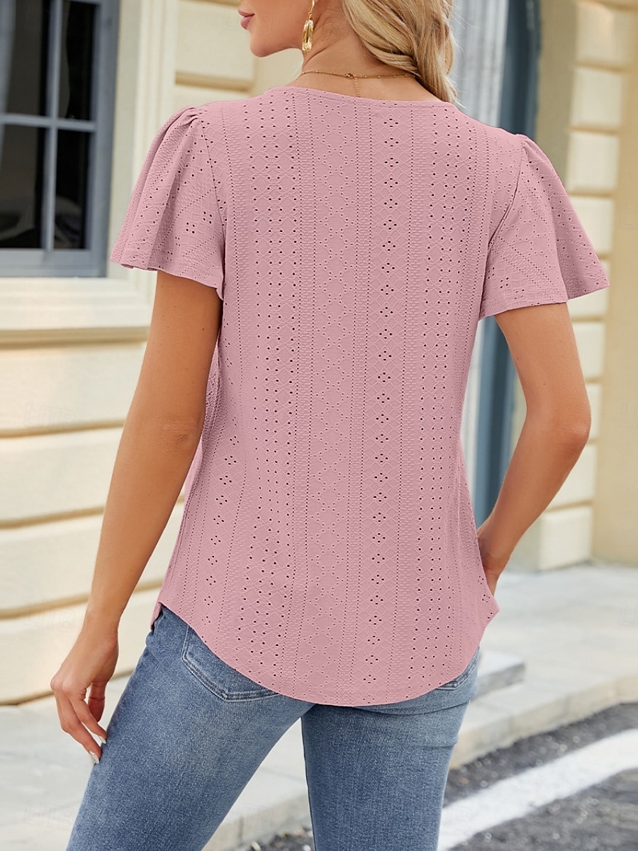 Tricou pentru Femei Culoare Uniformă Grafică Simplă Modă Stilat Clasic Mâneci Scurte Gât Pătrat Ținute Zilnice Weekend Alb Roz Violet Fuchsia Vară Primăvară 2025 - $17.99 –P10