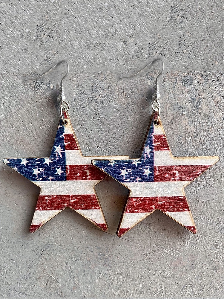 Pendientes colgantes de madera con diseño de girasol y bandera estadounidense para mujer: joyas ligeras de estilo bohemio patriótico para el Día de la Independencia, el 4 de julio, el Día de los Caídos y festivales de verano. 2025 - $7.99 –P7