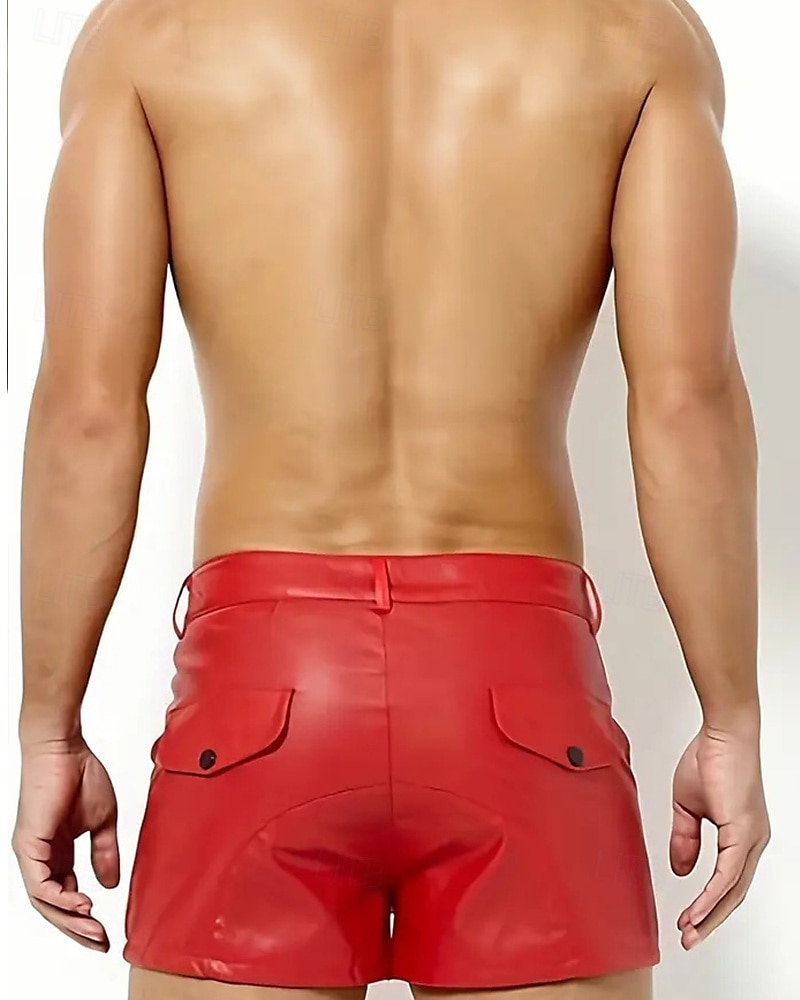 Men's Shorts Summer Shorts Casual Shorts Faux Leather Shorts Pocket Plain Comfort Breathable Short Outdoor Vacation Sport Casual Black Red 2025 - $23.99 –P8