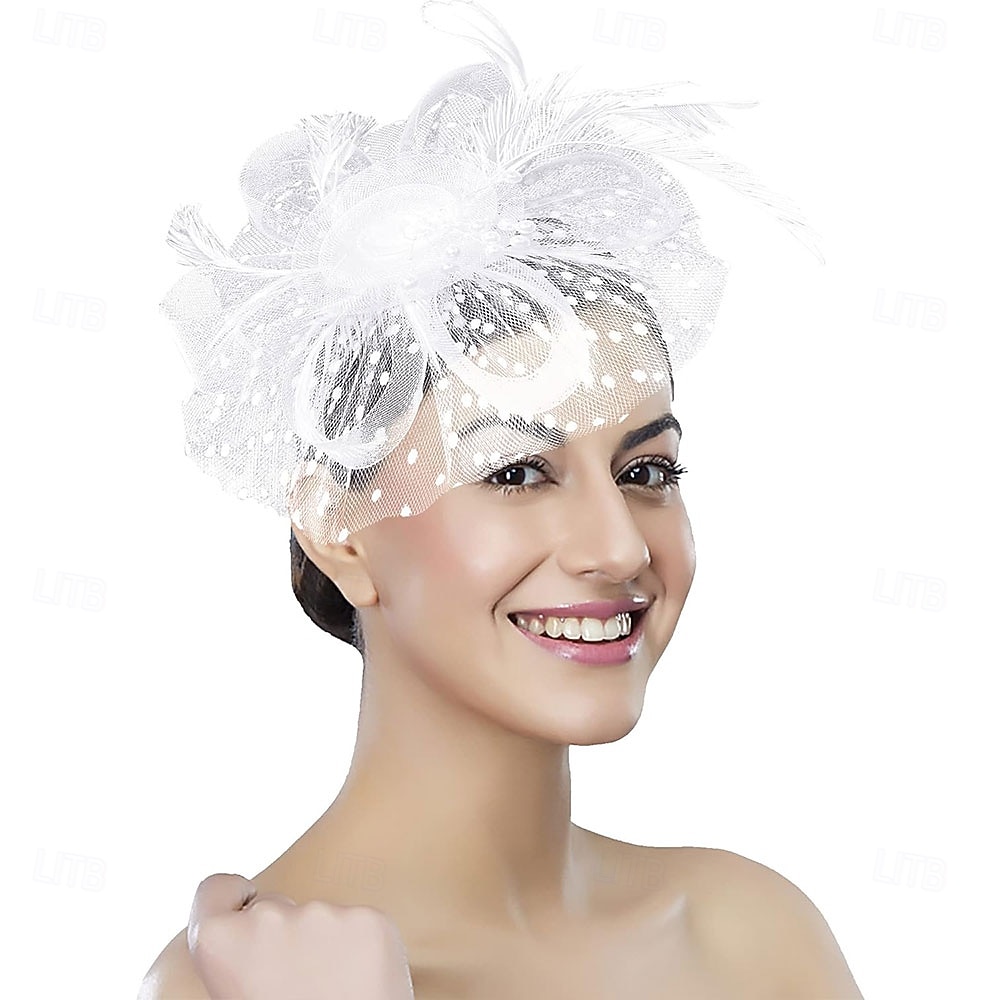 غطاء للرأس ريشة صاف قبعة فيدورا زفاف حفلة ليلية حفلة شاي سباق خيول كوكتيل عتيق لطيف مع ريش خوذة أغطية الرأس 2025 - $48.99 –P20