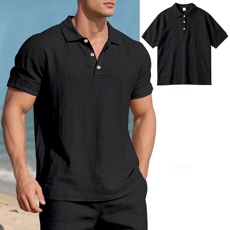 Miesten Polo Golfpaita liiketoiminta Kausaliteetti Classic Lyhythihainen Muoti Yhtenäinen väri Napit Tasku Kesä Kevät Normaali Musta Valkoinen Laivaston sininen Apila Khaki Vaalean sininen Polo 2025 - $18.99 –P10