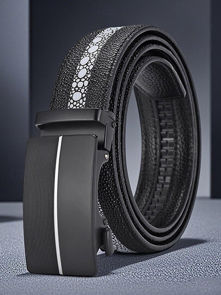 Men's Genuine Stingray Leather Automatic Buckle Belt – Luxury Textured Strap with Reflective Pattern for Business, Formal and Gift Occasions 2025 - $26.99 –P2