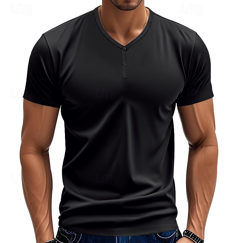Men's T Shirt Henley Shirt Tee Short Sleeve Shirt Short Sleeve V Neck Summer Plain Fashion Designer Basic Plain Vacation Street Going out claret Black Royal Blue Top Tee for Men 2025 - $19.49 –P3