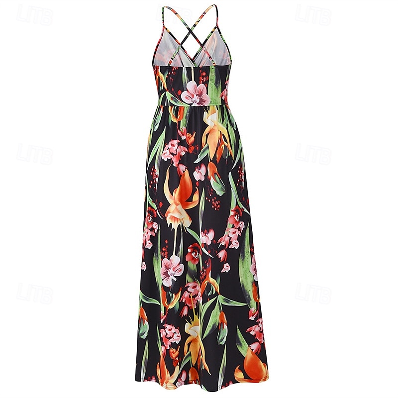 Per donna Abito Midi Abito Estivo Abito Sottoveste Abito Boho Moda Moderno Quotidiano Spiaggia Weekend Vestibilità regolare Floreale Senza Maniche Scollo a V blu acqua Nero Rosa Arancione Estate del 2025 a $23.99 –P5