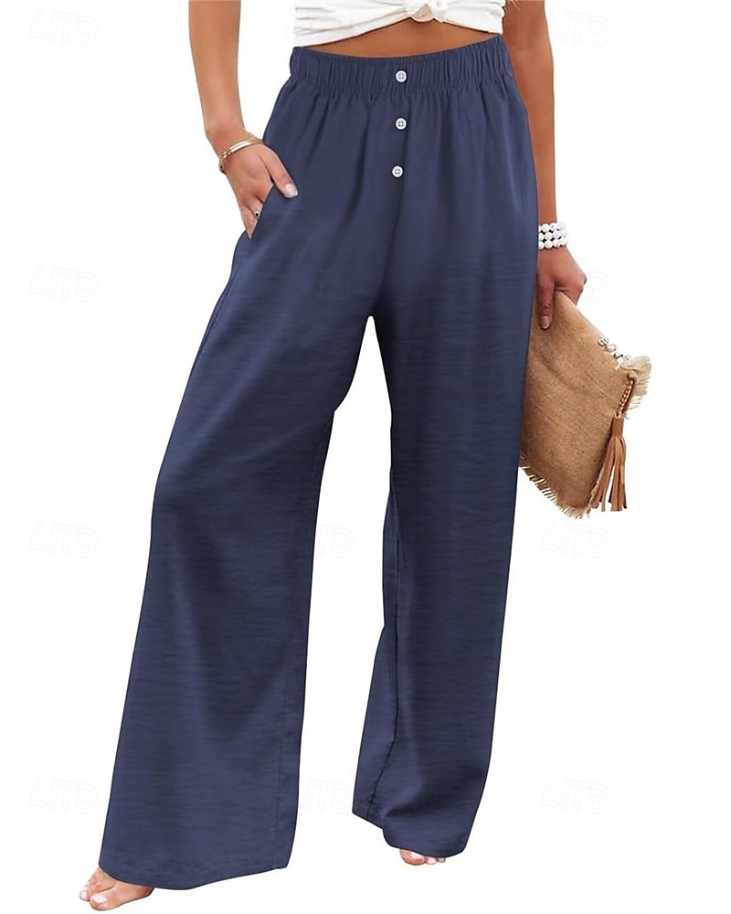 Per donna Pantaloni in cotone e lino Pantaloni Palazzo Moda Streetwear Comfort Lunghezza intera Misura del girovita medio Semplice Tasca Elastico in vita Comodo All'aperto Confortevole Streetwear del 2025 a $27.99 –P16
