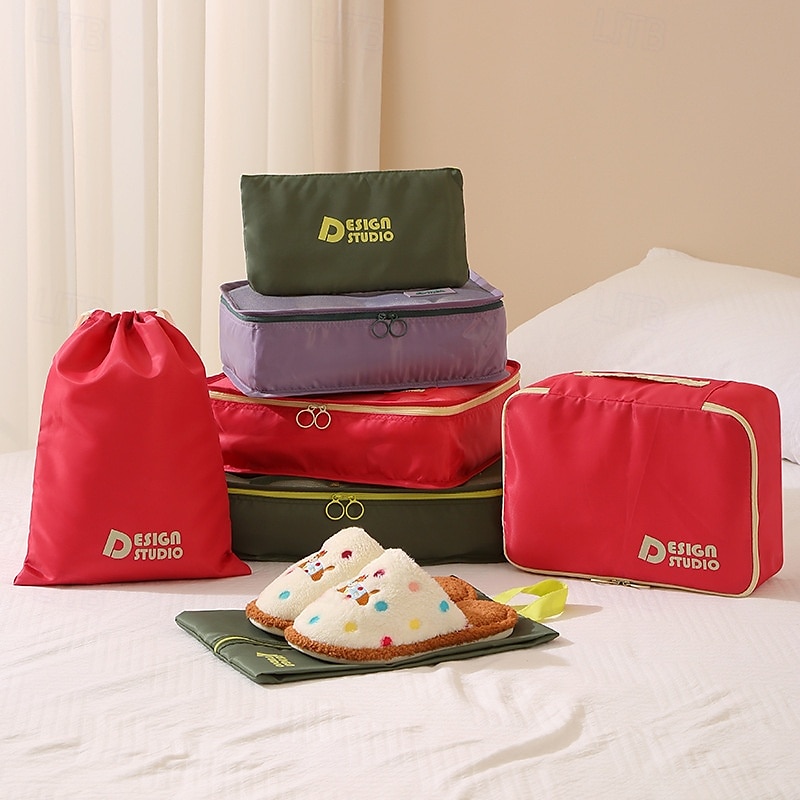 sada cestovních kompresních balících kostek, 7dílné tašky na organizování zavazadel na kufr, silné keprové vodotěsné úložné tašky na cesty, přenosné  & univerzální 2026 - $19.99 –P2