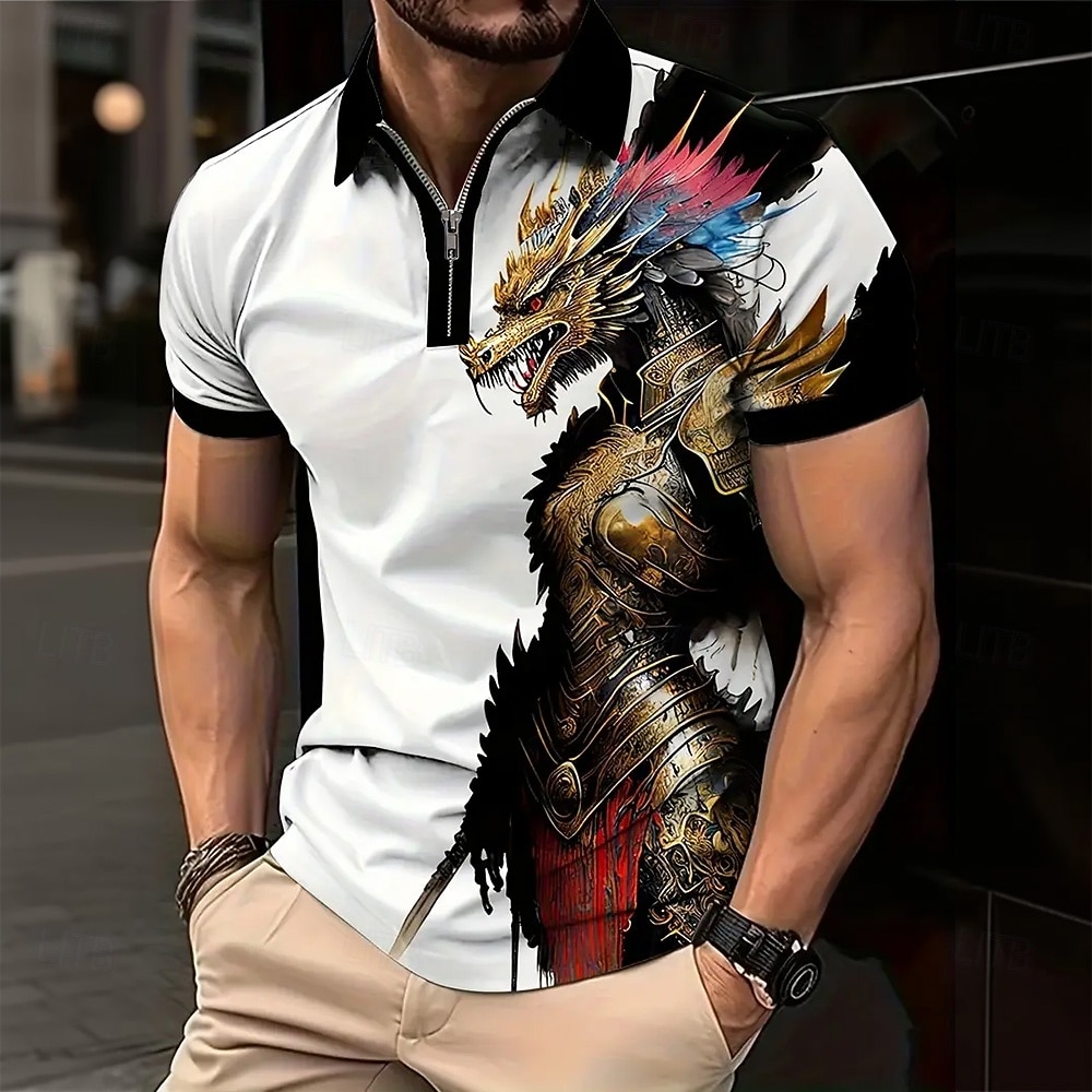 Hombre Estampado animal polo con cremallera Manga Corta Cuello Vuelto Casual / Diario Moderno Deporte Ropa Deportiva Casual Diario Cremallera Verano Blanco 2026 - $22.99 –P1