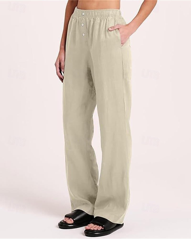 Per donna Pantaloni in cotone e lino Pantaloni Palazzo Moda Streetwear Comfort Lunghezza intera Misura del girovita medio Semplice Tasca Elastico in vita Comodo All'aperto Confortevole Streetwear del 2025 a $27.99 –P8