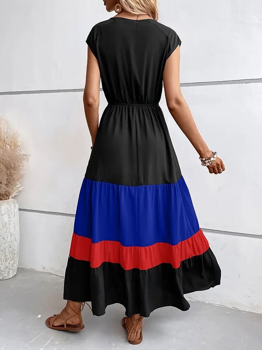 Per donna Abito maxi Abito a trapezio Casual All'aperto Uscire Spiaggia Vestibilità comoda Grafico Manica Corta Scollo a V Blu Fucsia Marrone Estate del 2025 a $39.99 –P15