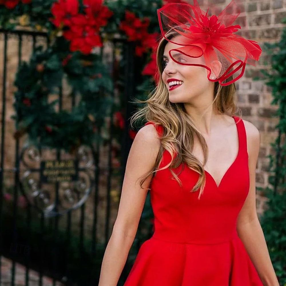 Tea Party Fascinator Hats for Womens 50s Floral Feather  display picture 3