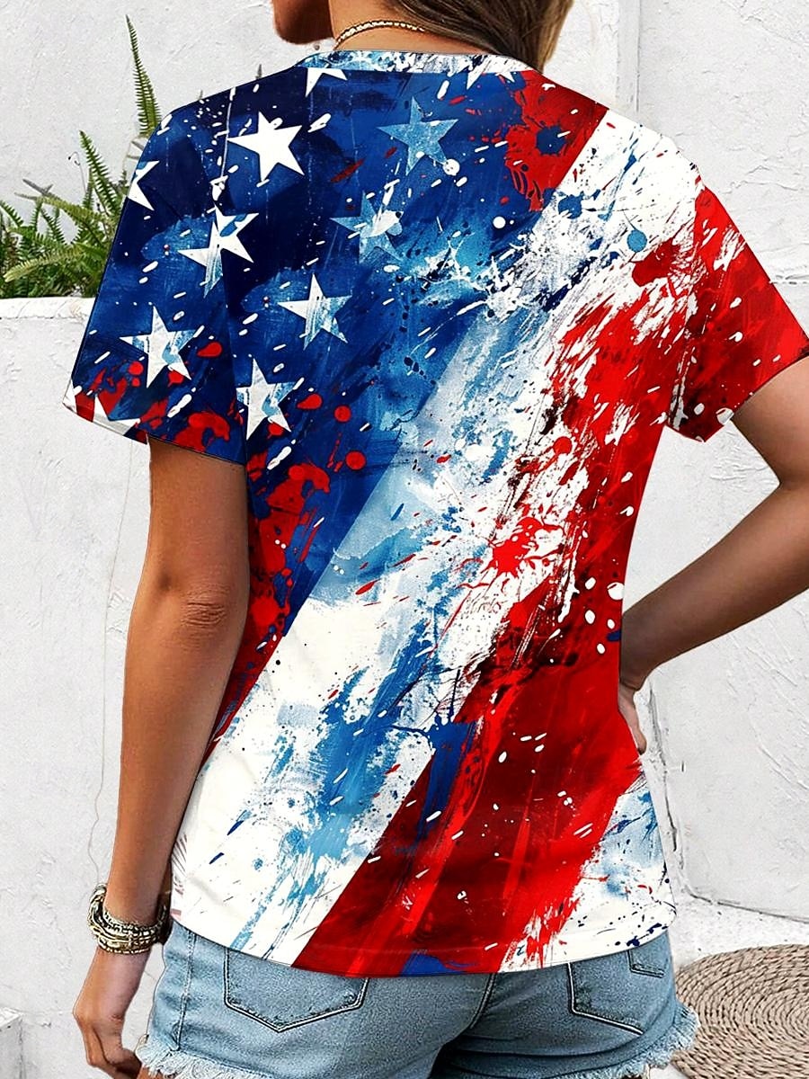 T-shirt patriote pour femmes jour d'indépendance drapeau graphique drapeau vintage tendance classique rouge blanc et bleu manches courtes encolure ronde tops réguliers quotidiens imprime rouge  bleu de 2026 ? $22.99 –P2