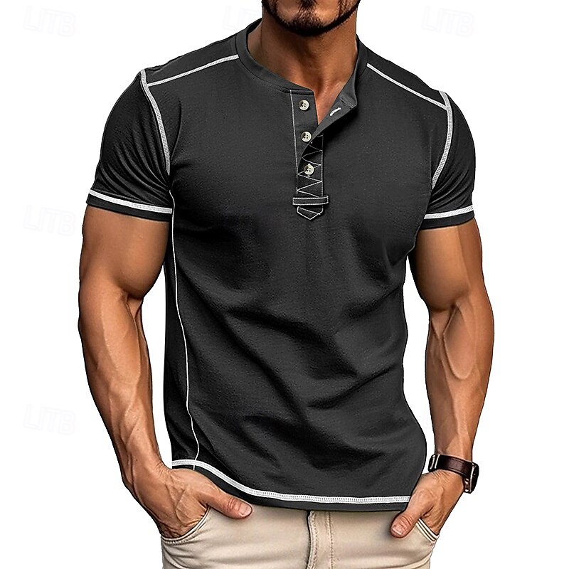 Men's T Shirt Henley Shirt Tee Short Sleeve Shirt Short Sleeve Crewneck Summer Plain Fashion Designer Basic Plain Vacation Street Going out Black White Dark Navy Top Tee for Men 2025 - $25.99 –P6