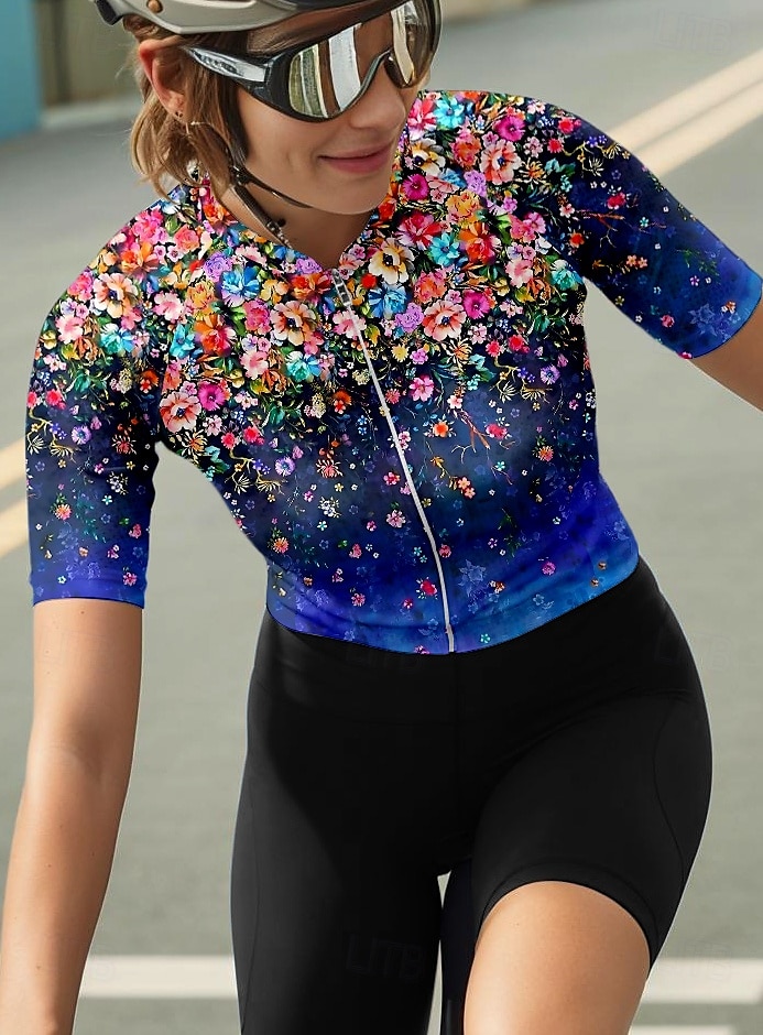 Femmes Maillot de cyclisme Manche Courte Cyclisme Maillot Top avec 3 poches arrière Écran solaire Résistant aux UV Respirant Séchage Rapide Bleu de minuit Des sports Vêtement Tenue de 2025 ? $23.19 –P3