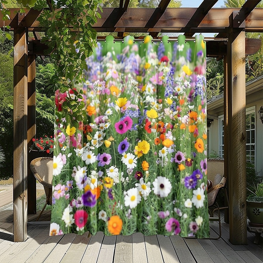 Vedenpitävä ulkoverho yksityisyys liukuvat patioverhot pergola verhot tarrakoukut 3D kesä kukkamaalaismaisema paviljonkiin parvekkeelle verannalle juhliin 1 paneeli 2025 - $34.99 –P10