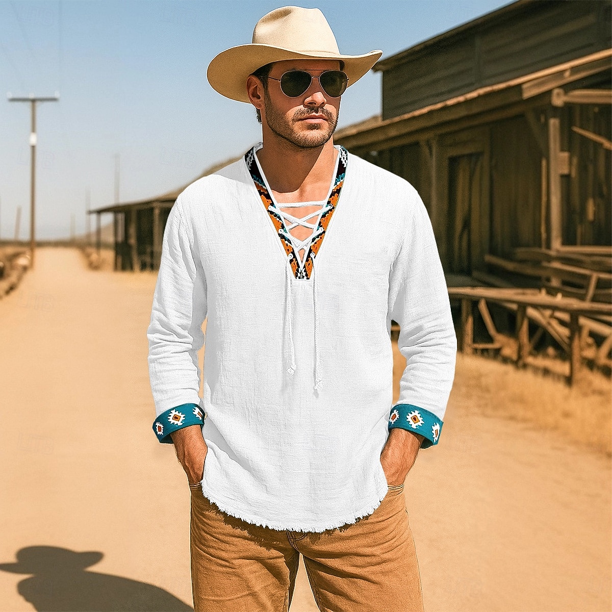 Per uomo Camicia Camicia di lino Stile vichingo Camicia Estiva Camicia da Spiaggia Camicia Western Tinta unica Vacanza Casuale Nero Bianco Verde Manica Lunga Scollo a V Abbigliamento Coulisse del 2026 a $11.49 –P11