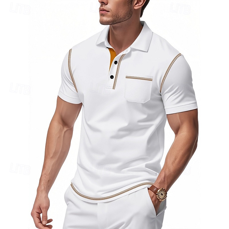 Homens Camisa de golfe Camisas Polos de Golfe Trabalho Casual Lapela Manga Curta Básico Moderno Bloco de cor Patchwork Botões Verão Normal Preto Branco Vinho Azul Marinha cáqui Verde Tropa Camisa de de 2025 por $18.99 –P4