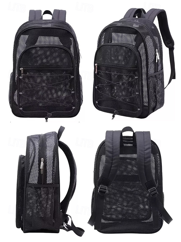 svart grå nätryggsäck med fack med dragkedja, justerbar axelrem, unisex, modedesign - lämplig för skola, sport, fitness och daglig användning 2025 - $29.99 –P6