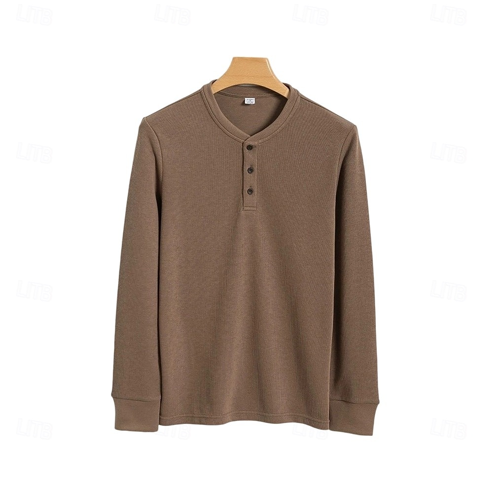 Homens Camiseta Manga Longa Cor Única Neutra Diário Casual Abotoar Henley Escola Casa Trabalho Todas as Estações Verde Escuro Cinzento Escuro Preto Camiseta Henley de 2025 por $27.99 –P7