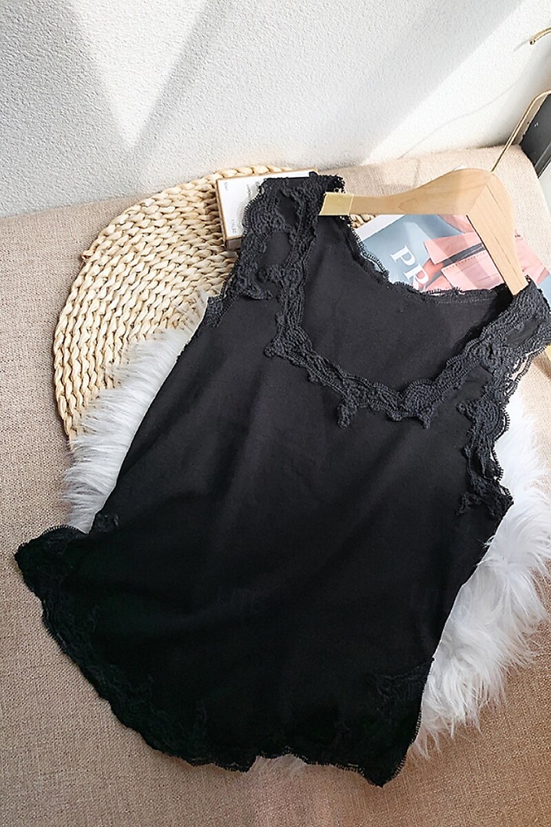 Damen Bluse Spitzentops Einfach Basic Modern Ärmellos Quadrathals Normale Oberteile Täglich Ferien Ausgehen Spitze Schwarz Weiß Sommer 2025 - $21.99 –P16