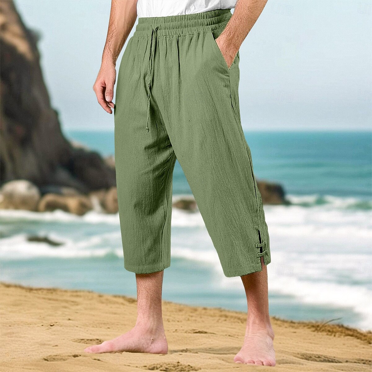 Homens Calças Capri Shorts de linho Shorts de verão Shorts de praia Bolso frontal Pregas Perna reta Tecido Conforto Respirável Comprimento da panturrilha Ao ar livre Férias Festa Férias Moda Ajuste de 2025 por $22.99 –P8
