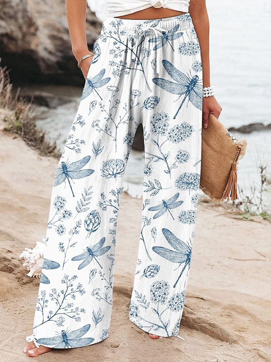 Mujer Perneras anchas Pantalones anchos Pantalones cortos de playa Vacaciones Vintage Moda Longitud total Alta cintura Graphic Flor Correa Estampado Transpirable Suave Microelástico Vacaciones Casual 2025 - $24.99 –P4