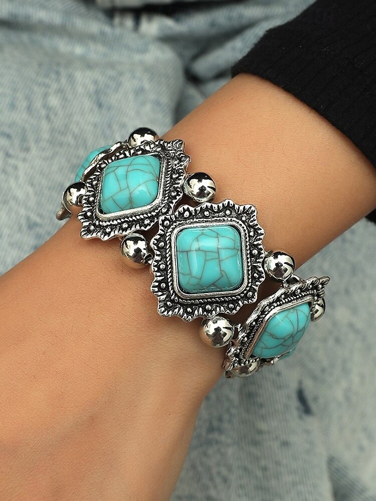 Women's Vintage Boho Turquoise Stone Bracelet – Retro Style Elastic Beaded Cuff Jewelry for Casual Wear, Festivals and Gifts 2025 - $11.99 –P1
