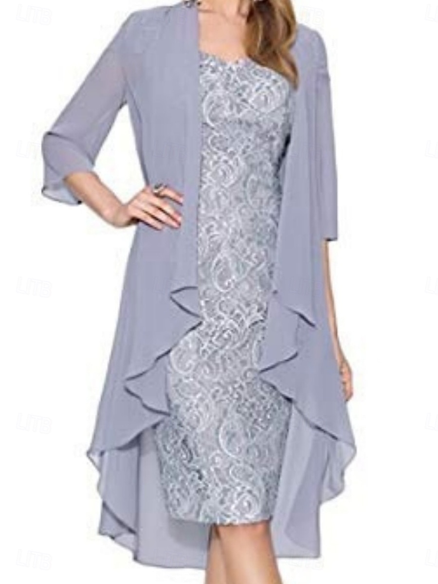 Ensemble de Robes Femme Robe Midi Uni Robe Fourreau Soirée Cocktail Sans Underlay Manches 3/4 Col Rond Invité Mariage Noir Bordeaux Bleu Été Printemps Ajustement Normal de 2025 ? $32.99 –P2