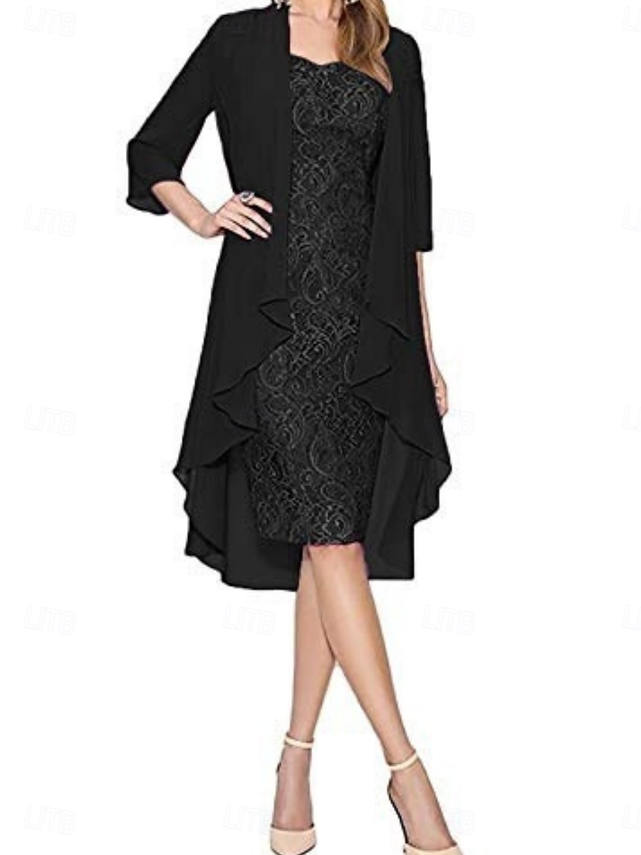 Ensemble de Robes Femme Robe Midi Uni Robe Fourreau Soirée Cocktail Sans Underlay Manches 3/4 Col Rond Invité Mariage Noir Bordeaux Bleu Été Printemps Ajustement Normal de 2025 ? $32.99 –P5